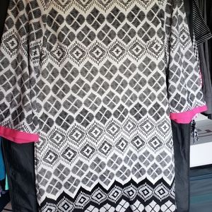 Eliza J shift dress, size 4, black white pink geo pattern.